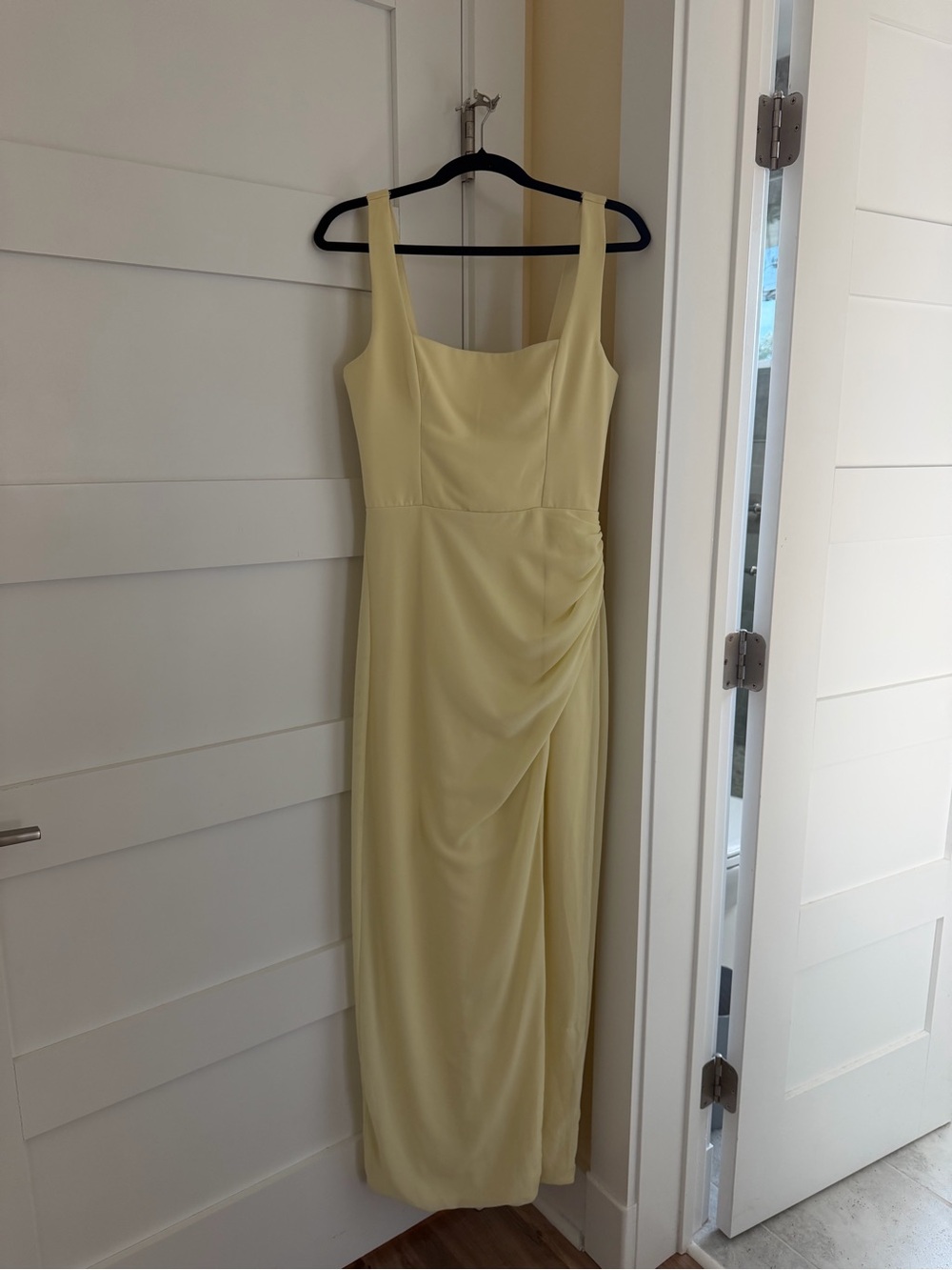 Lulu's Pale Yellow Sleeveless Maxi Dress with Side Drape